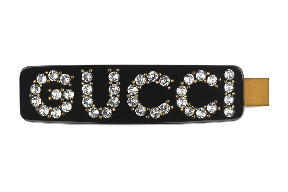 Gucci crystal single hair clip logo barrette black