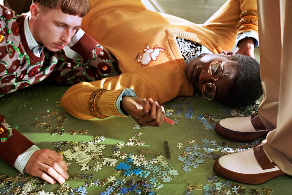 Gucci Fall/Winter 2018 Collectors Campaign Sweaters Yellow Green Maroon Loafers Brown White