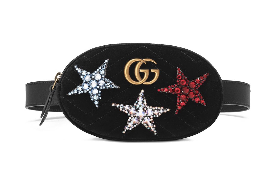 Gucci GG Marmont Belt Bag Black Velvet Crystal Stars
