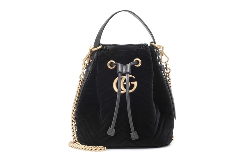 Gucci GG Marmont Quilted Matelassé Bucket Bag Black Velvet