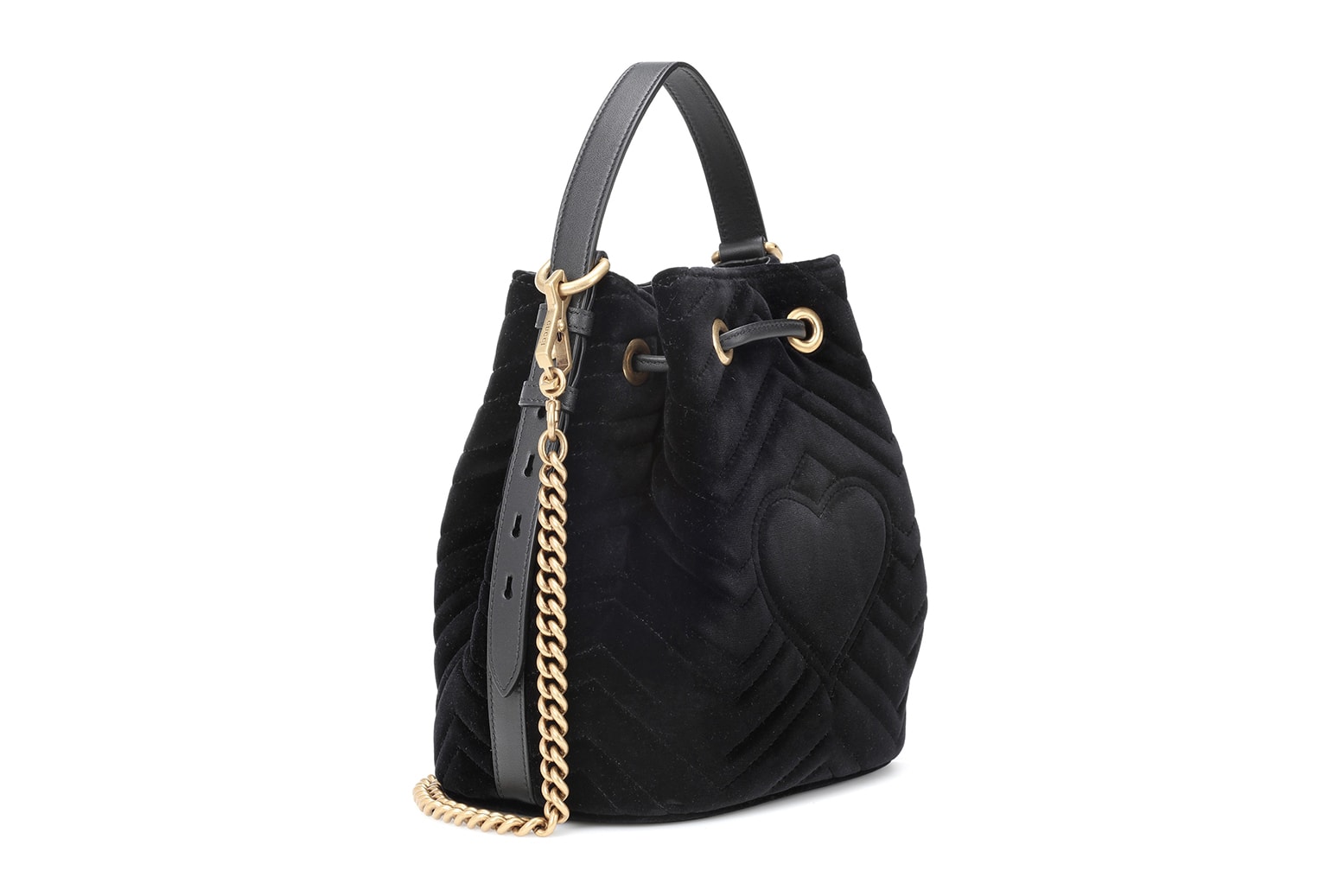 Gucci GG Marmont Quilted Matelassé Bucket Bag Black Velvet