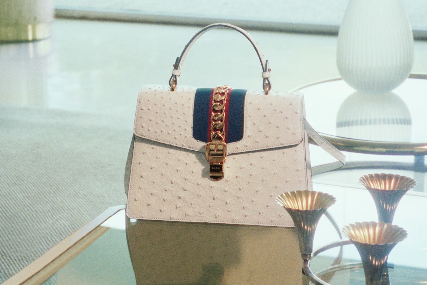 Gucci Handbag Campaign Sylvie Crocodile Top Handle White