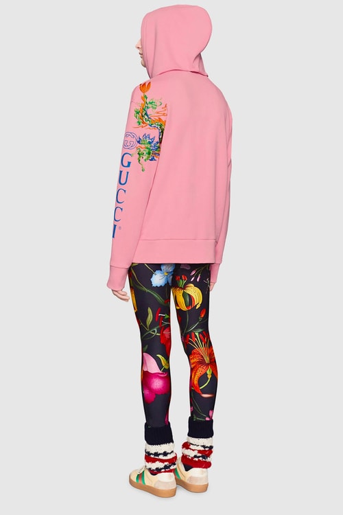 Gucci Vintage Bootleg Logo Hoodie Menswear Pink Dragon Embroidery Sleeve