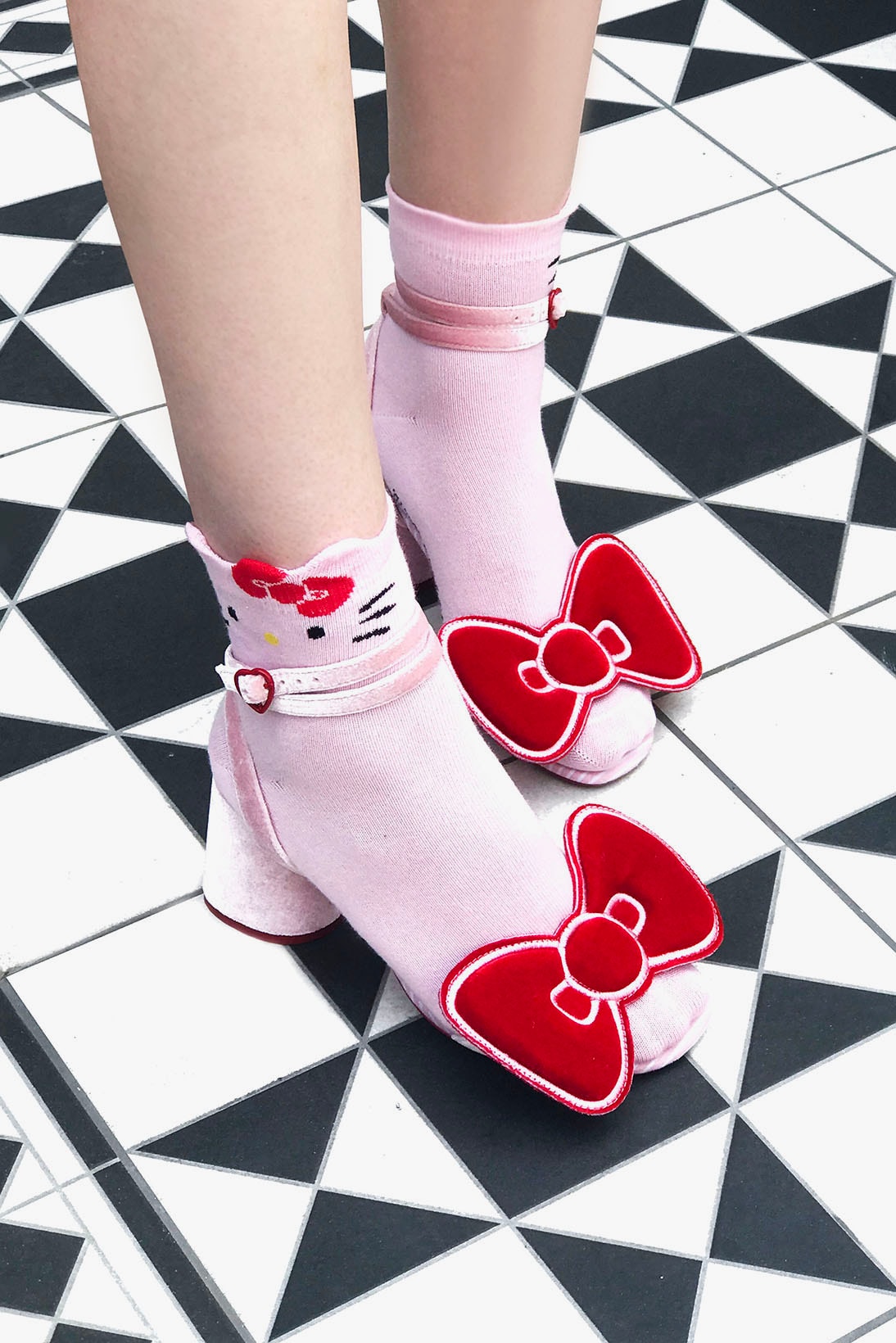 Hello Kitty ASOS Collaboration Summer 2018 Denim Cropped Track Jacket Skirt Bow Sandals Socks