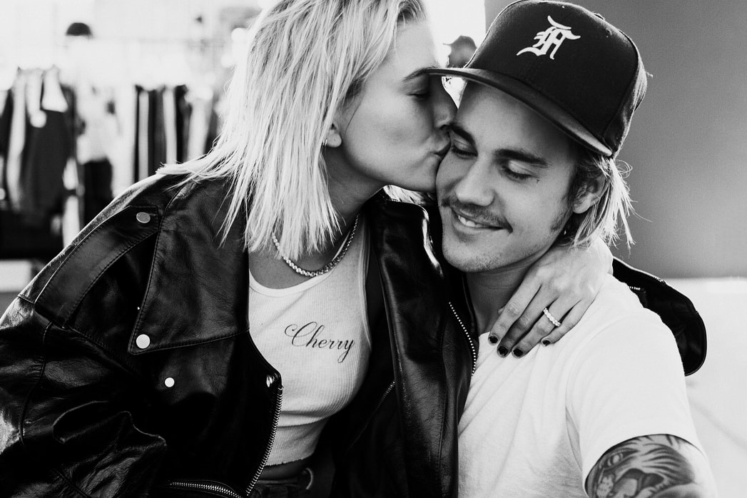 Justin Bieber Hailey Baldwin Engagement Instagram Black and White Kiss Couple Celebrity Hollywood