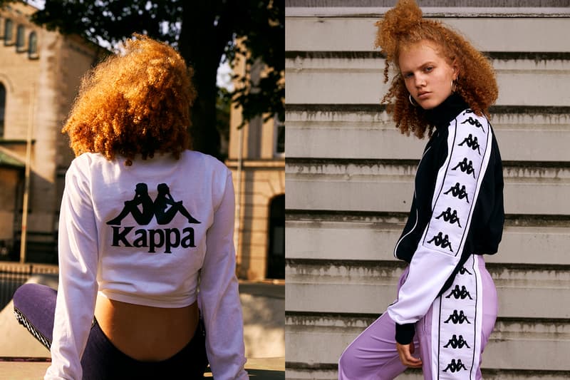 Kappa BANDA Spring/Summer 2018 Collection Editorial T-shirt White Track Jacket Black Pants Purple