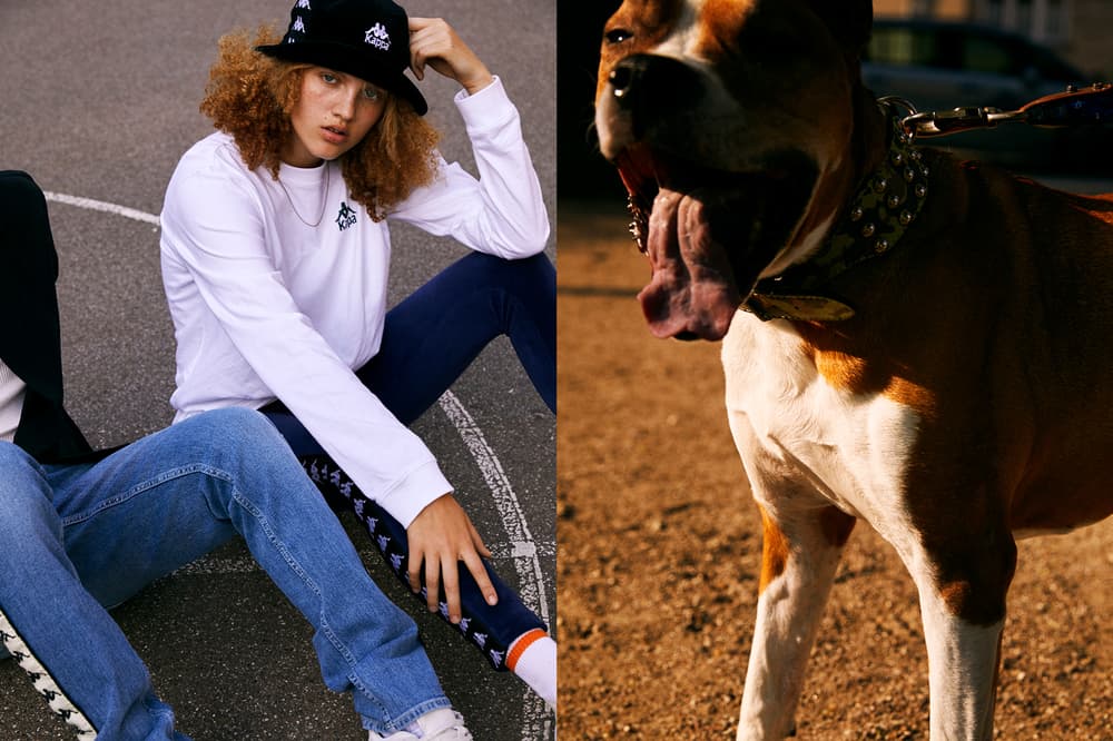 Kappa BANDA Spring/Summer 2018 Collection Editorial Bucket Hat Black T-shirt White Pants Blue
