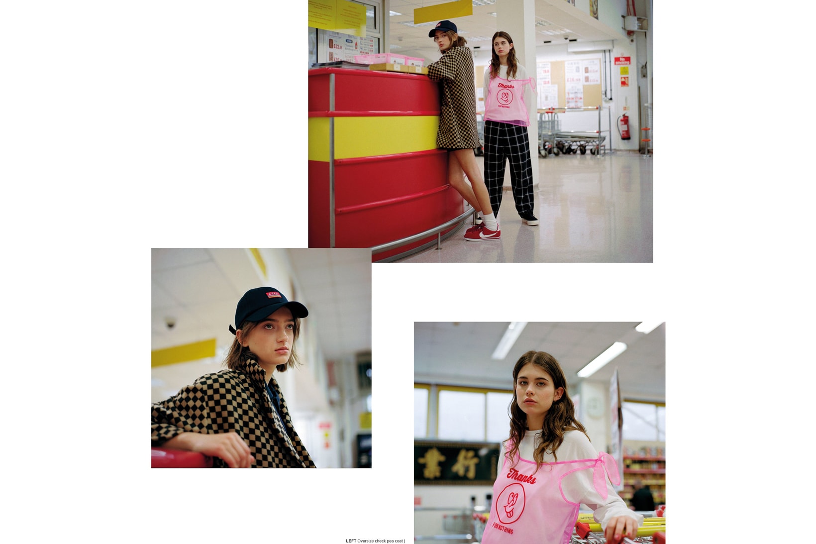 Lazy Oaf Food Baby Fall/Winter 2018 Lookbook Thanks For Nothing Sheer Top Pink Oversize Check Pea Coat Brown Black