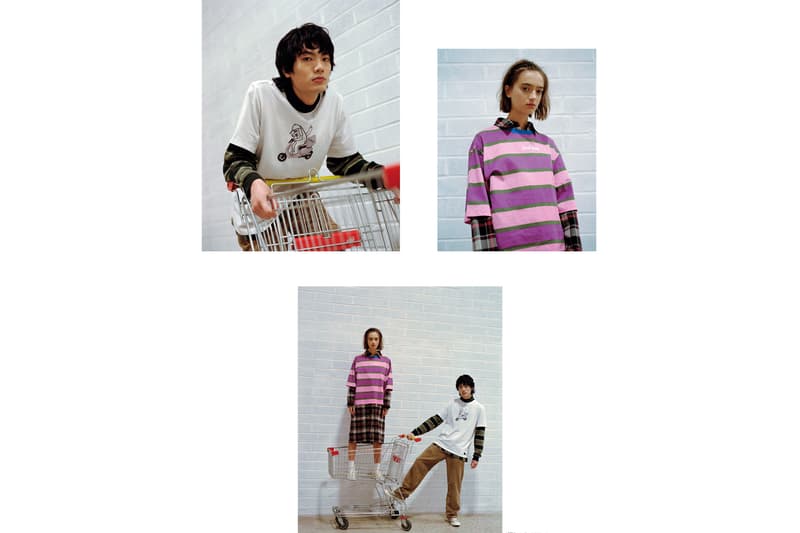 Lazy Oaf Food Baby Fall/Winter 2018 Lookbook Stripe Tee Pink Purple Moped Dog T-shirt White