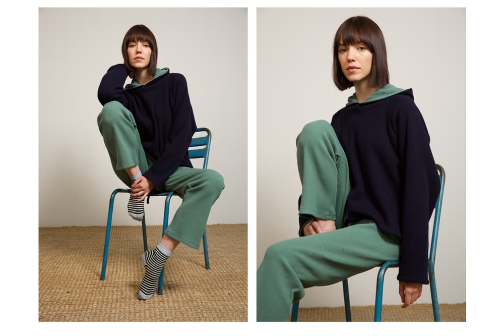 Liana Fall/Winter 2018 Collection Lookbook Waffle Hoodie Navy Austyn Pant Green