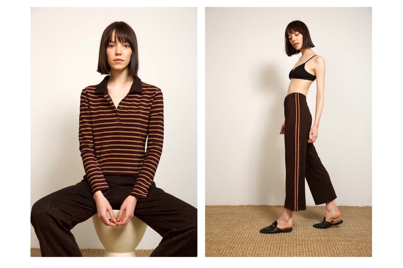 Liana Fall/Winter 2018 Collection Lookbook Cori Top Lurex Striped Polo Maroon Gold