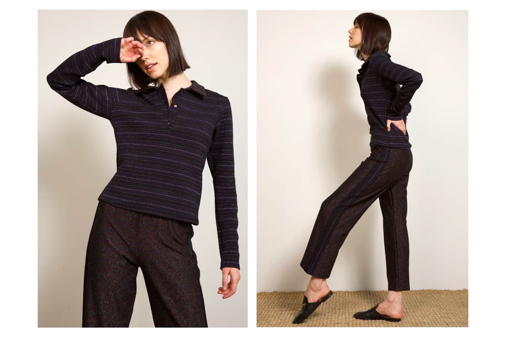 Liana Fall/Winter 2018 Collection Lookbook Cori Top Multi Lurex Striped Polo Clyde Pant Navy