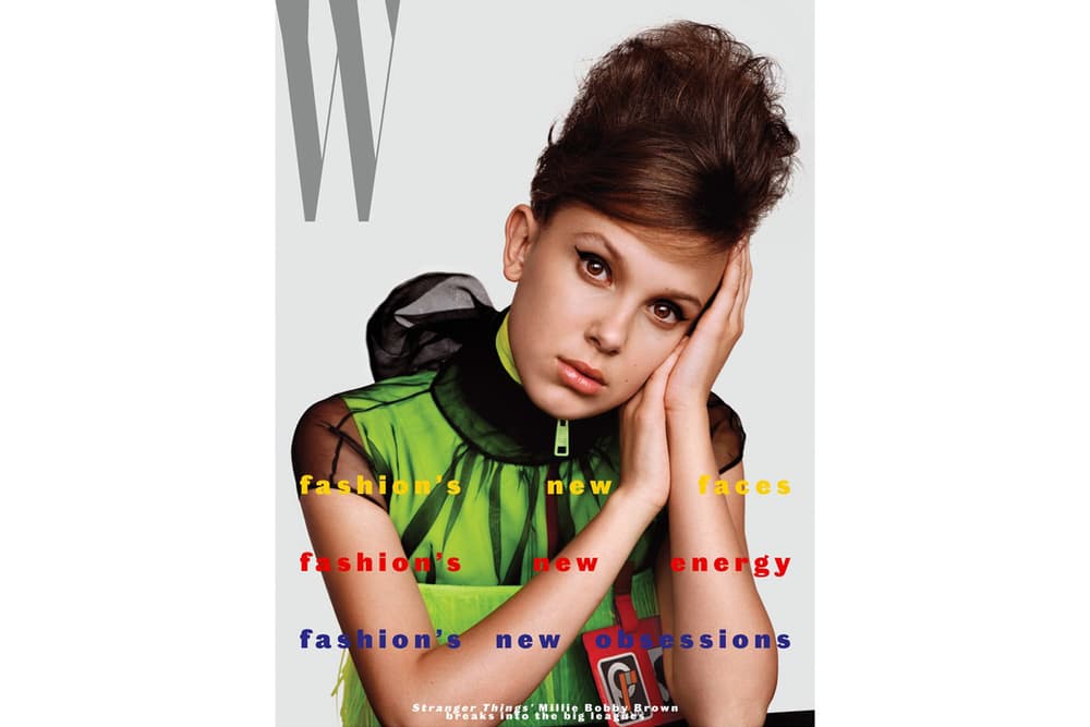 Millie Bobby Brown W Magazine Fall 2018 Fashion Issue Prada Top Green ID Badge Red