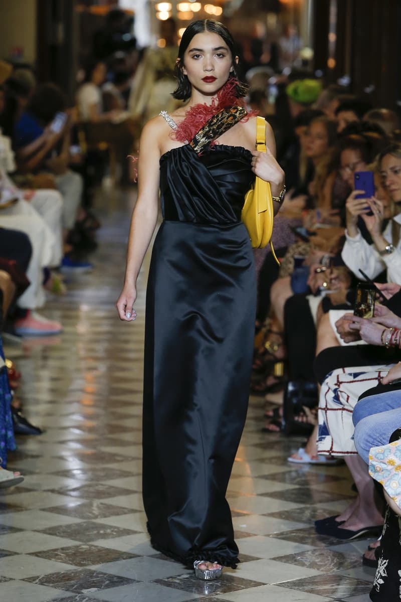 Rowan Blanchard Miu Miu Resort 2019 Show Gown Navy Blue Handbag Yellow