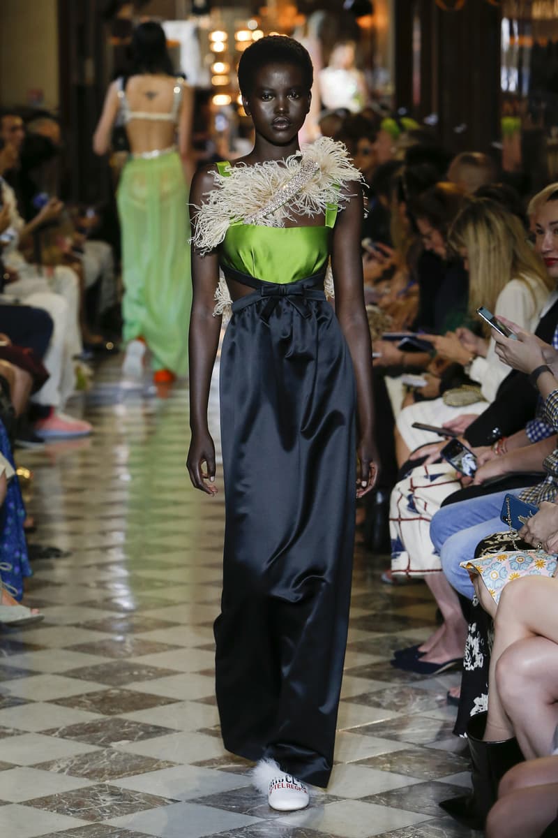 Adut Akech Miu Miu Resort 2019 Show Gown Green Black