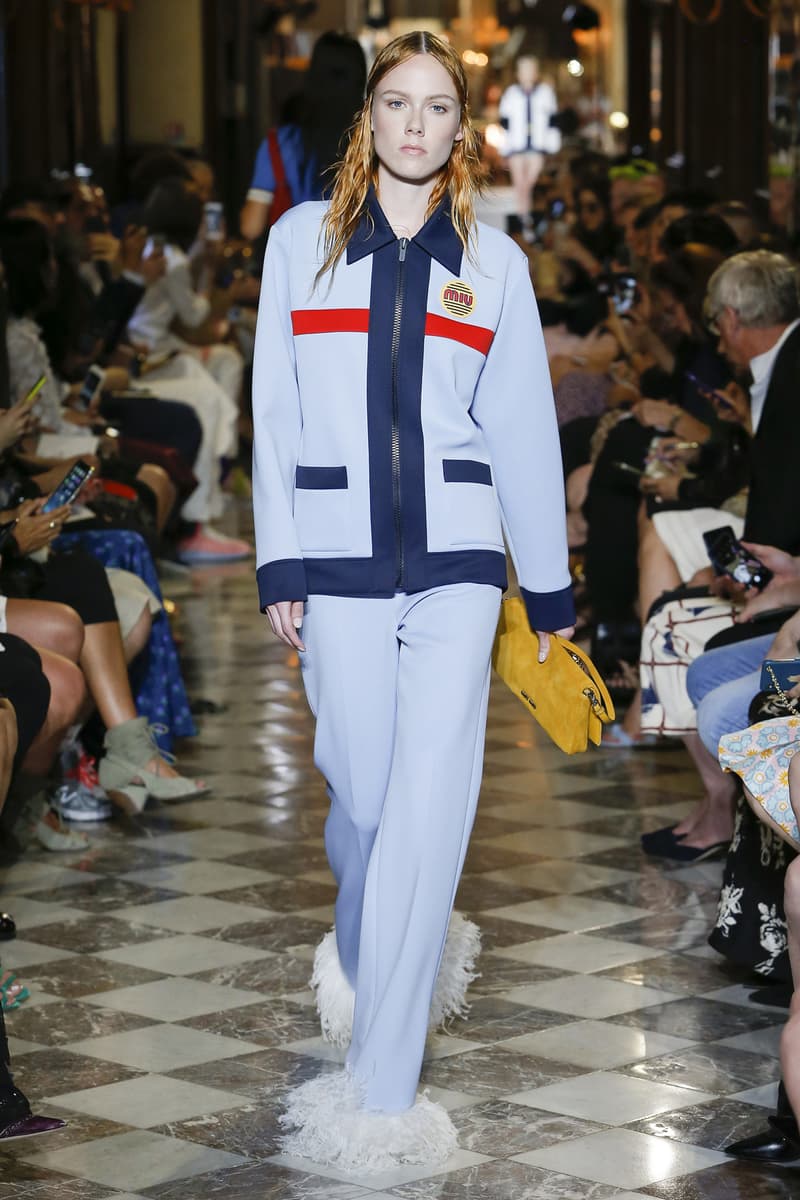 Miu Miu Resort 2019 Show Jacket Pants Blue Red Handbag Yellow