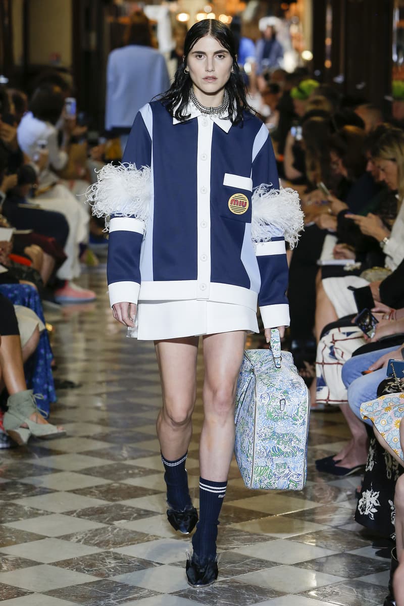 Langley Fox Miu Miu Resort 2019 Show Cardigan Jacket Navy Blue Skirt White