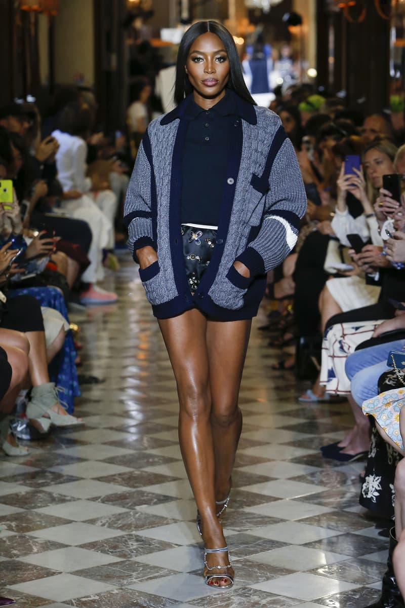 Naomi Campbell Miu Miu Resort 2019 Show Cardigan Top Shorts Navy Blue