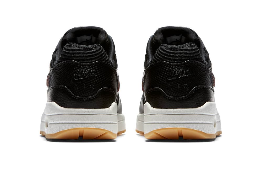 Nike Air Max 1 Premium Black Leather Bronze Swoosh Corduroy Women's Sneakers