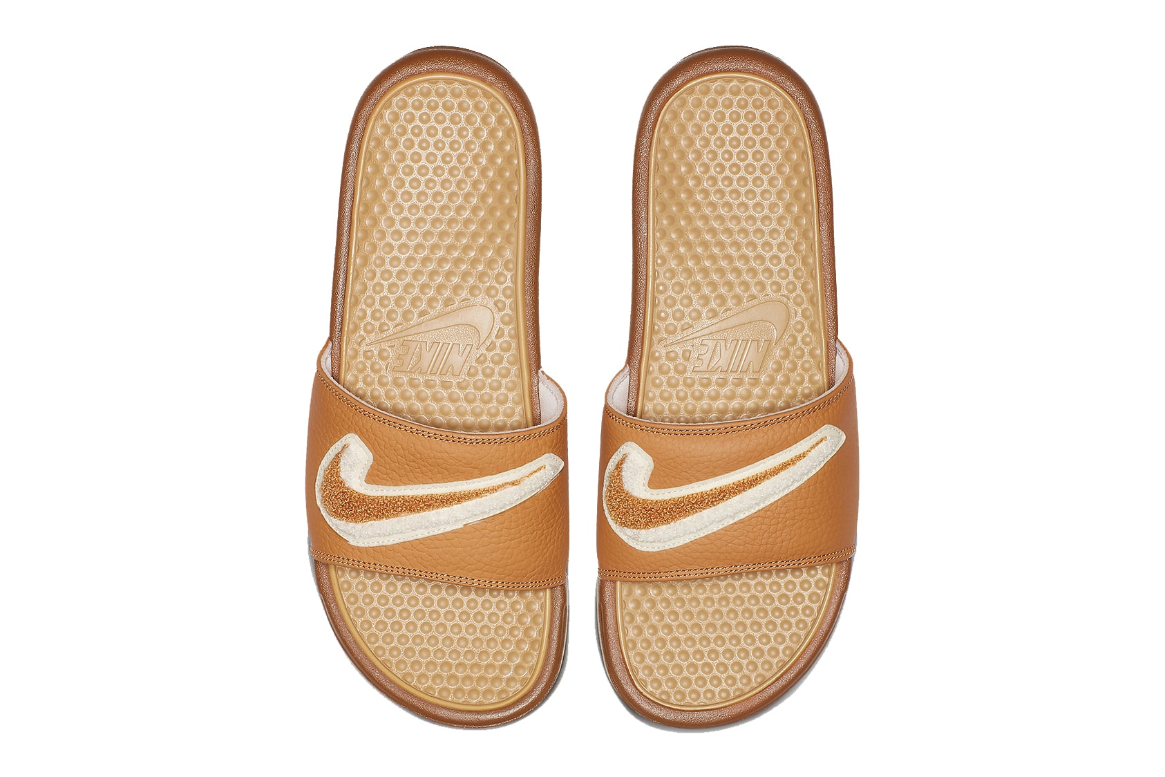 Nike Benassi Slide Slides Slippers Sandals Muted Bronze Cream White Swoosh