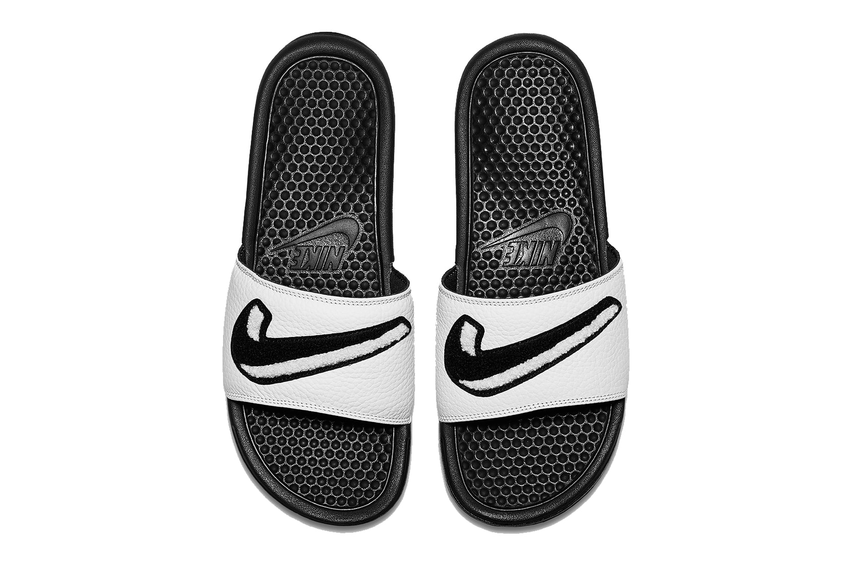 Nike Benassi Slide Slides Slippers White Black Swoosh
