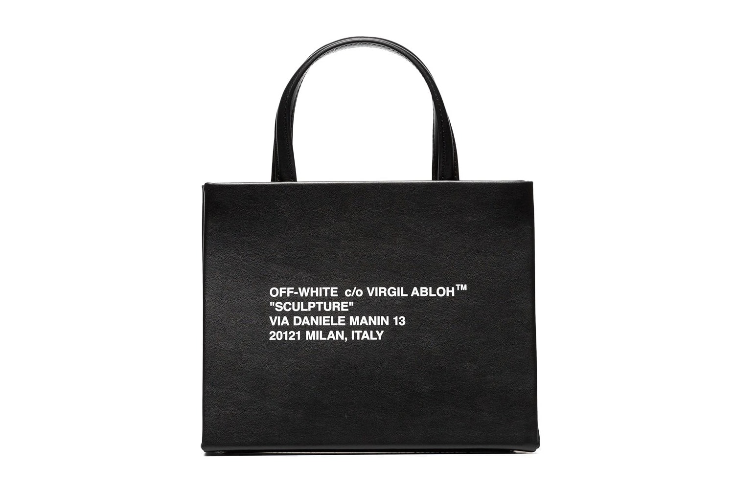 Off-White Virgil Abloh Black Leather Logo Tote Bag Small Medium