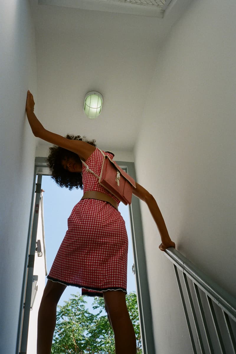 James Veloria Opening Ceremony Los Angeles Pop-Up Editorial Miu Miu Belt Brown Gingham Shirt Skirt Backpack Red White