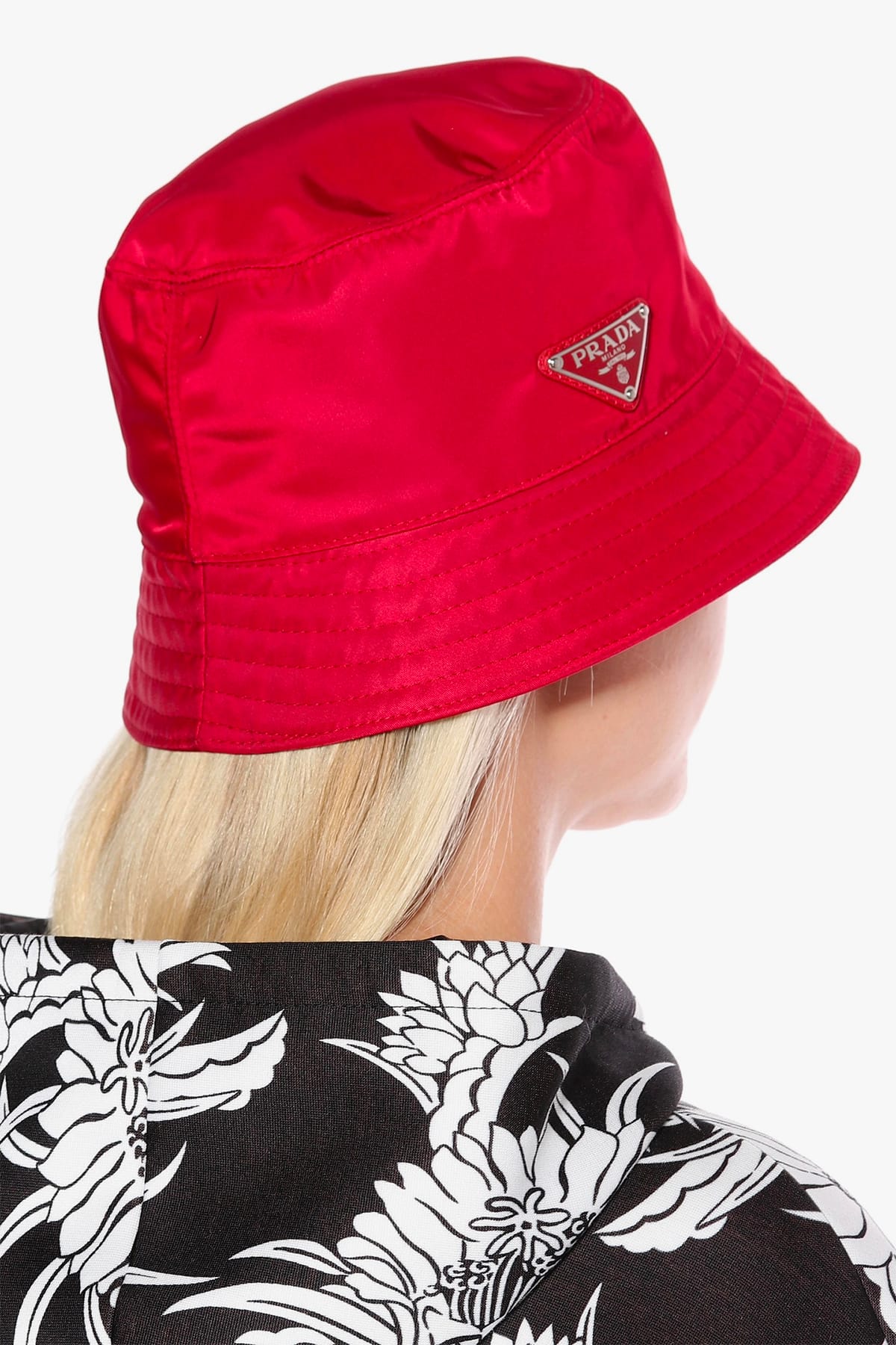 Shop Prada's Red Bucket Hat on 