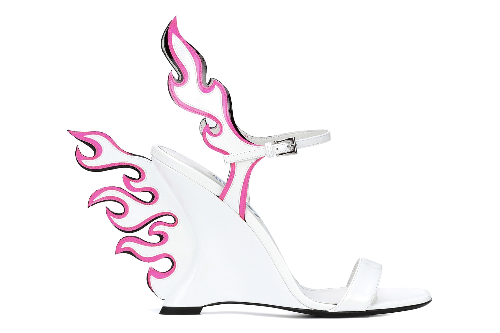 Prada White Neon Pink Flame Sandals Wedge Heels mytheresa.com