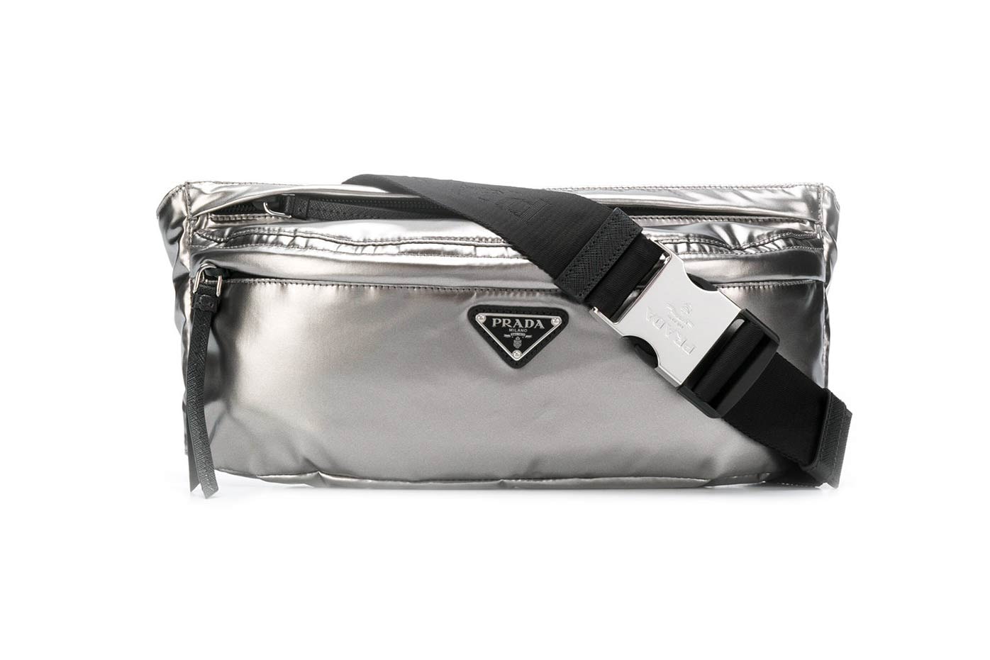 Prada Logo Plaque Belt Bag Silver