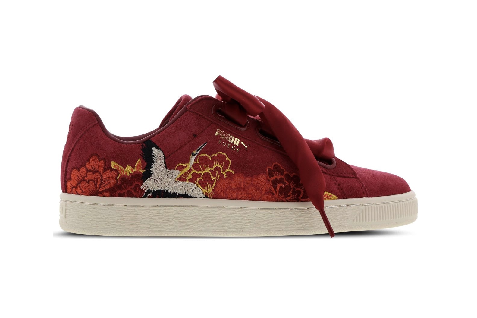 PUMA Suede Heart Kimono Embroidered Red White Japanese Floral Crane Sneakers