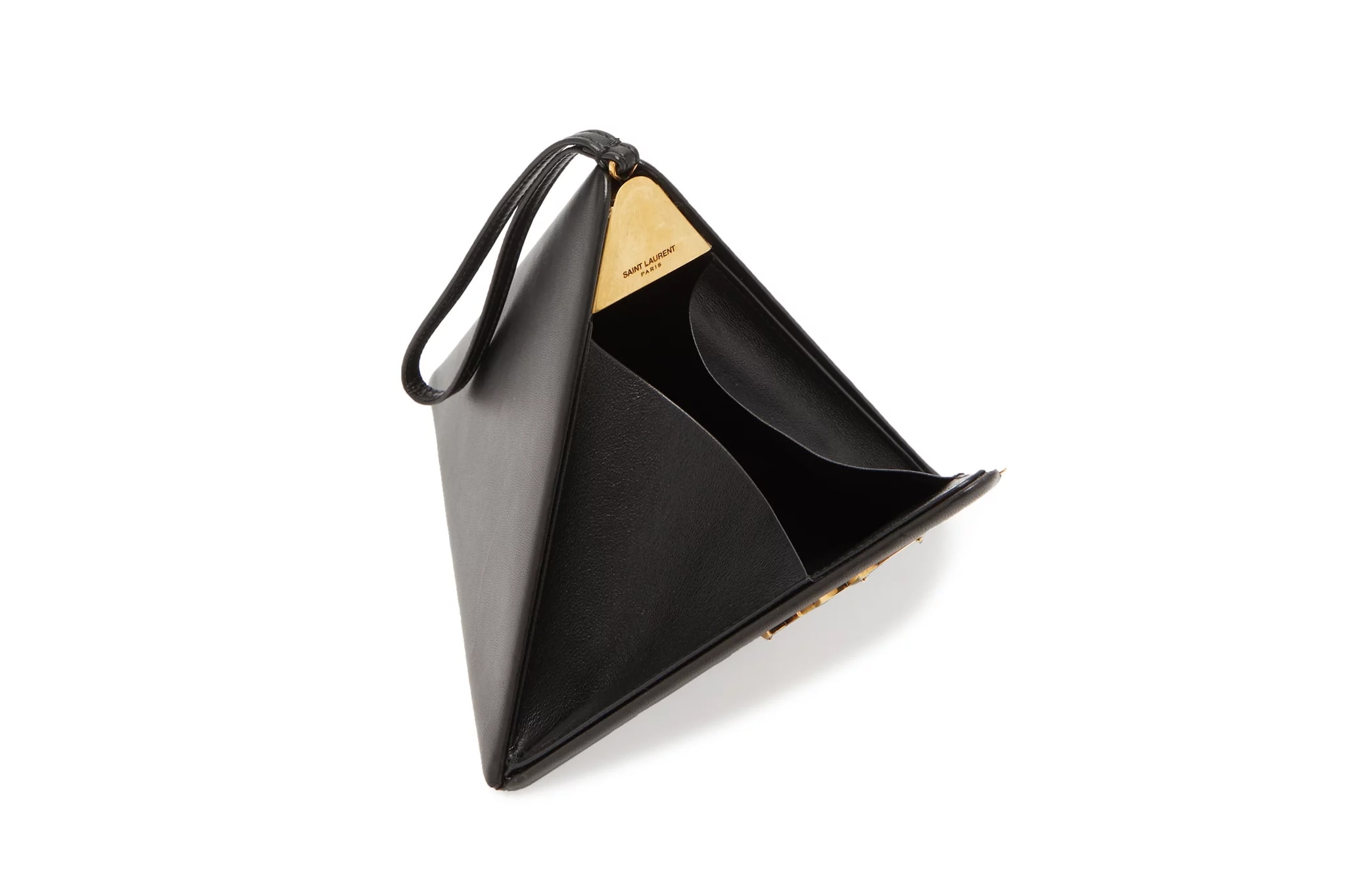 Saint Laurent's Black Leather Pyramid Logo Bag Gold YSL Anthony Vaccarello