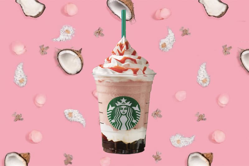 starbucks pom pom pink coconut rose frappuccino hypebae