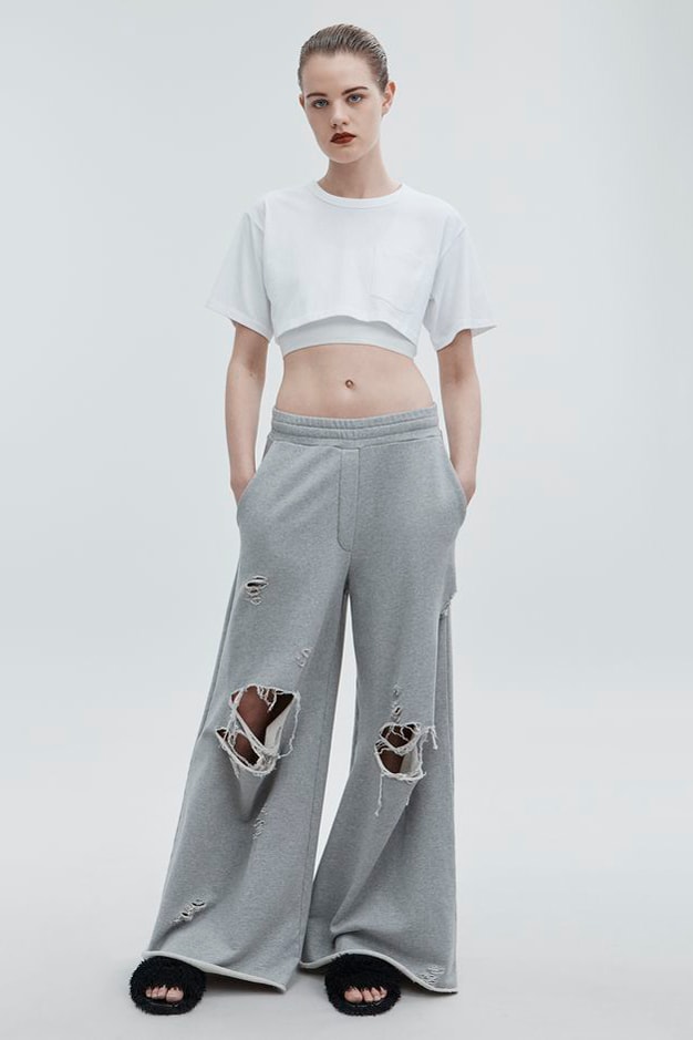 T by Alexander Wang Pre-Fall 2018 Collection Distressed Sweatpants Light Gray
