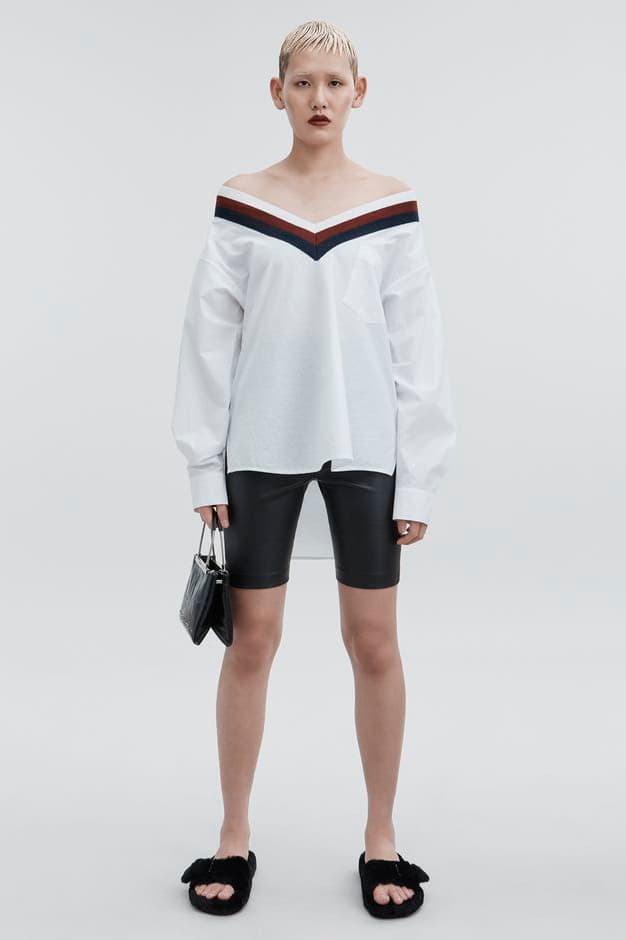 T by Alexander Wang Pre-Fall 2018 Collection Rib Trim Cotton Poplin Shirt White