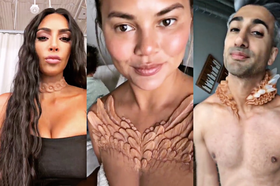 Kim Kardashian and Chrissy Teigen Wear Body Makeup to the Grammys