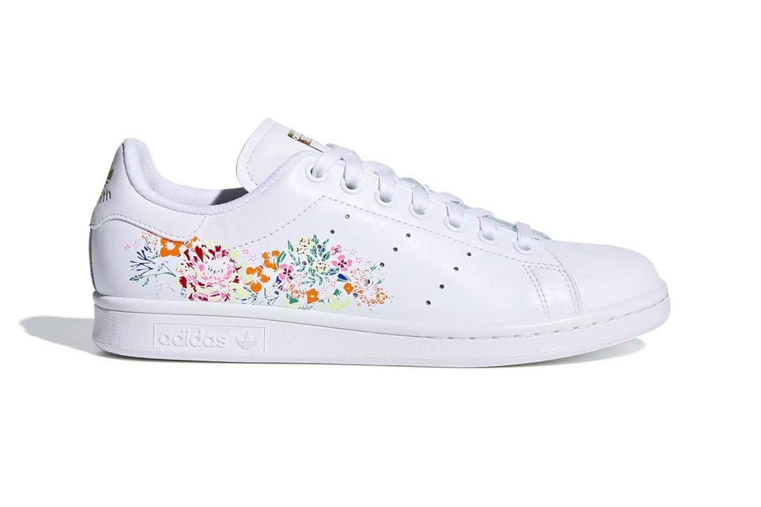 adidas white shoes with flowers