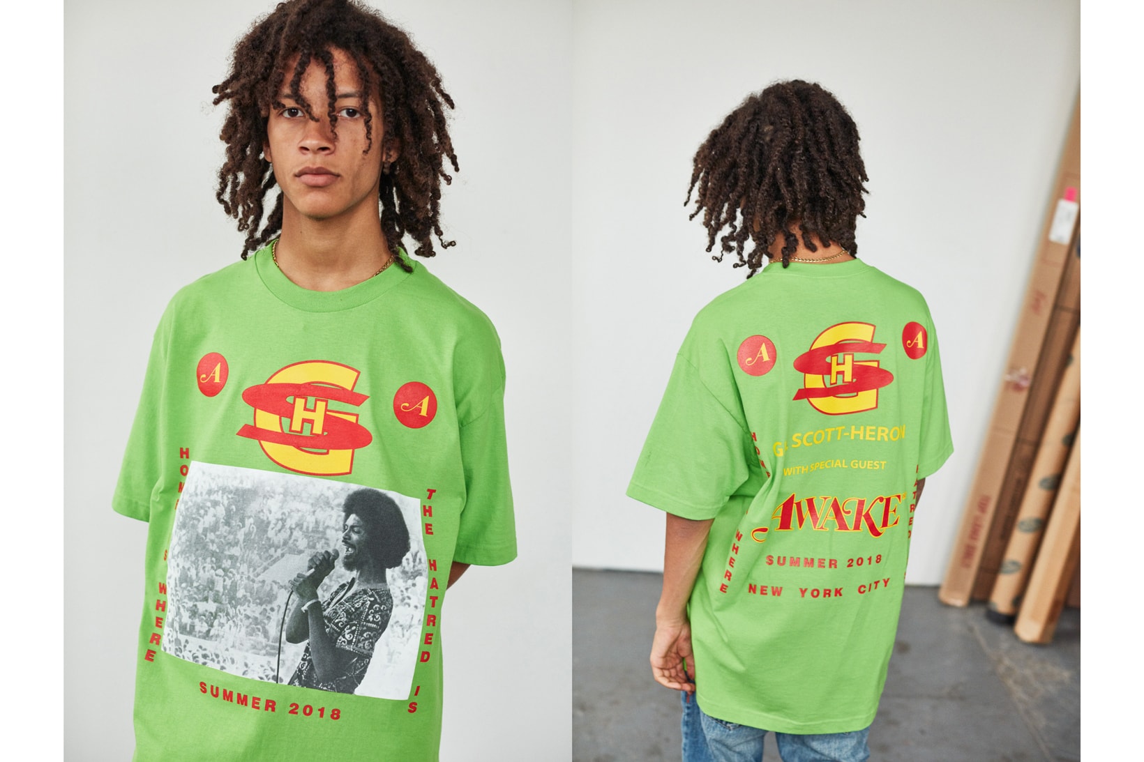 Awake NY Mid-Summer 2018 Lookbook Gil Scott T-shirt Green