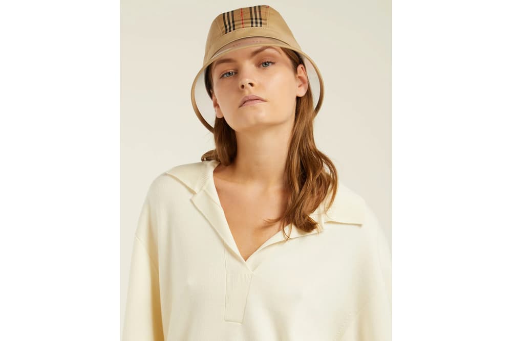 Burberry PVC Check Bucket Hat Accessory Beige Print Vintage