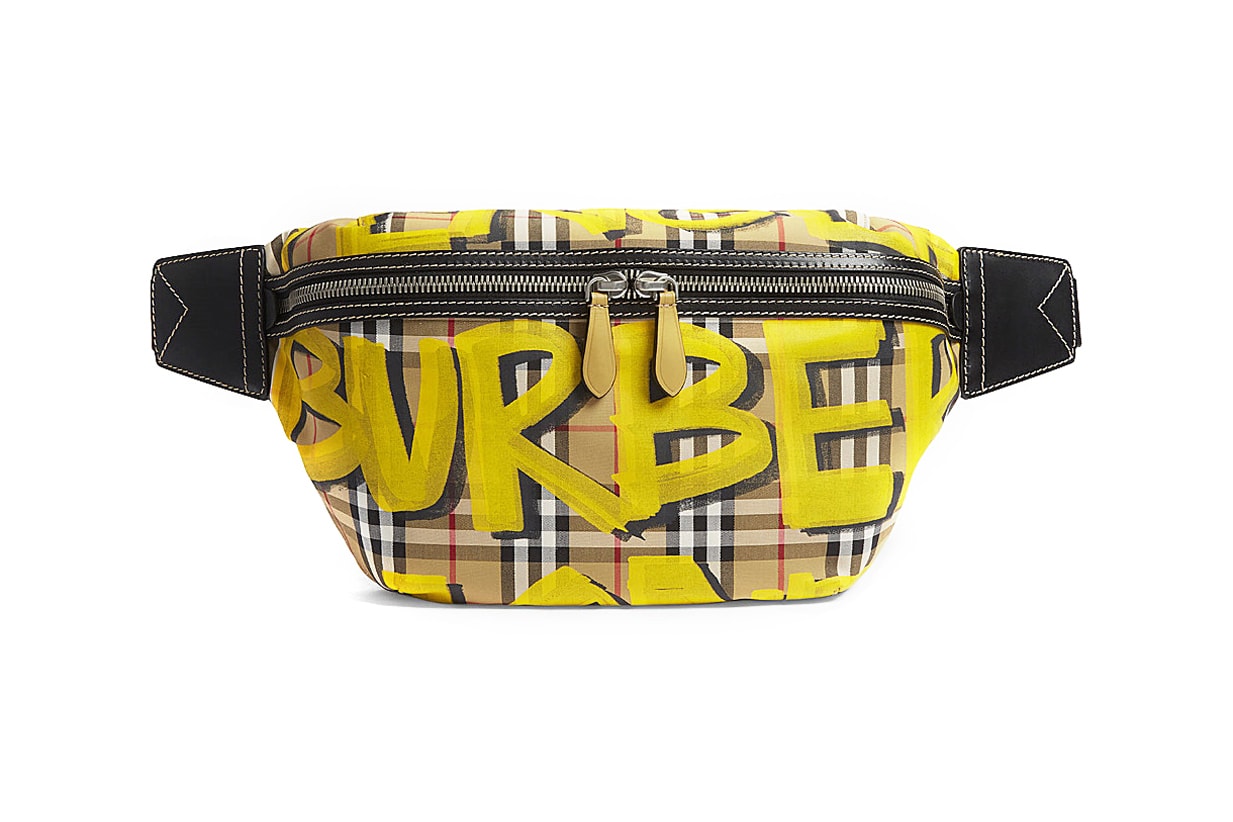 burberry graffiti logo print fanny pack bum bag bright yellow black, Tan  Burberry House Check Shoulder Bag