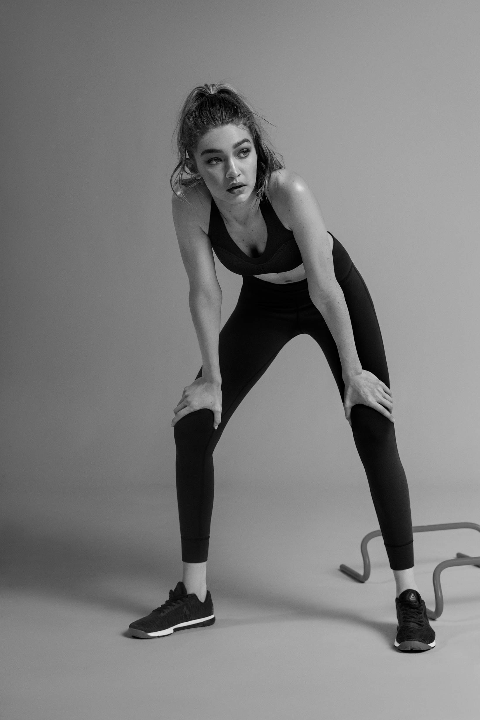 Gigi Hadid in Reebok's PureMove Sports Bra Black