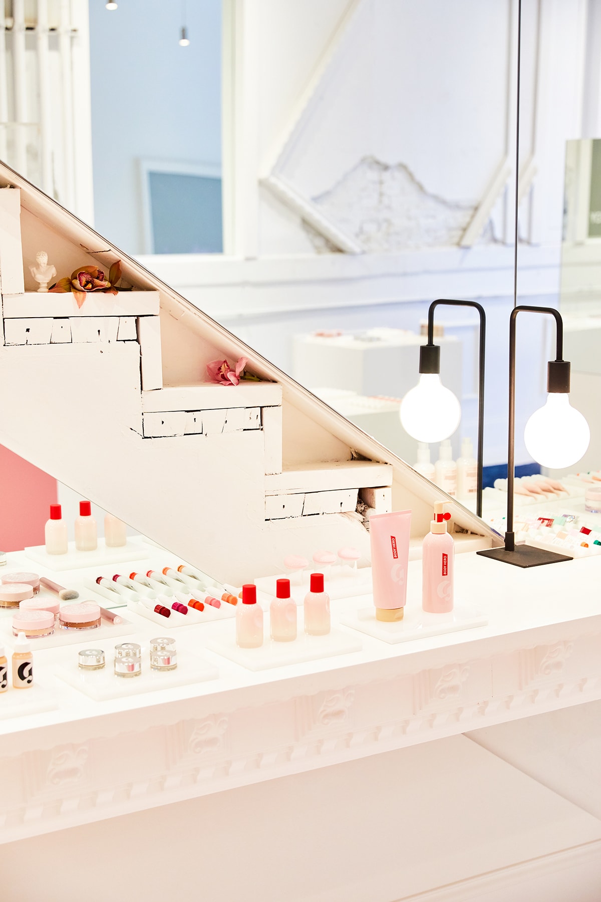 Glossier Chicago Retail Experience Pop-Up Shop Store August 23 Makeup Skincare Beauty Emily Weiss Interior