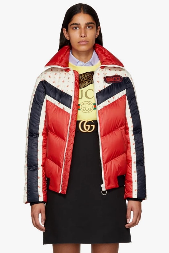 Gucci Floral Stripe Down Jacket Red