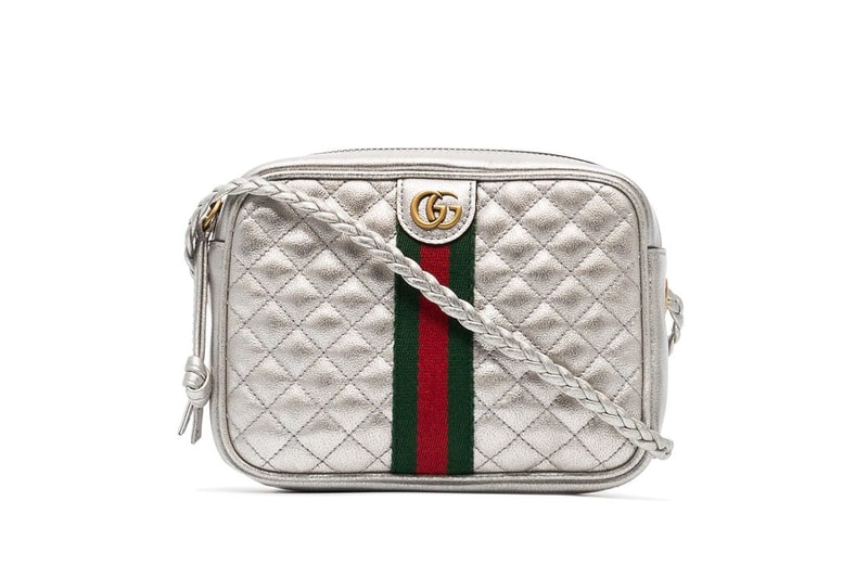 Gucci Quilted Leather Mini Bag Silver Shiny Leather Designer Purse GG Logo Emblem