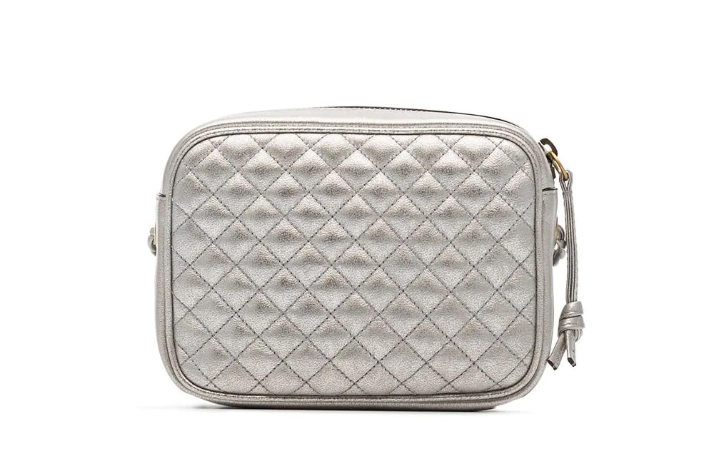 Gucci Quilted Leather Mini Bag Silver Shiny Leather Designer Purse GG Logo Emblem