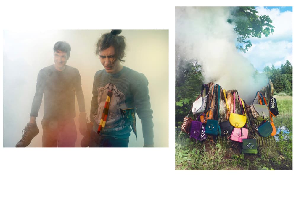 JW Anderson Fall/Winter 2018 Campaign Yelena Beletskaya Handbags Pink Yellow Purple Sweater Grey
