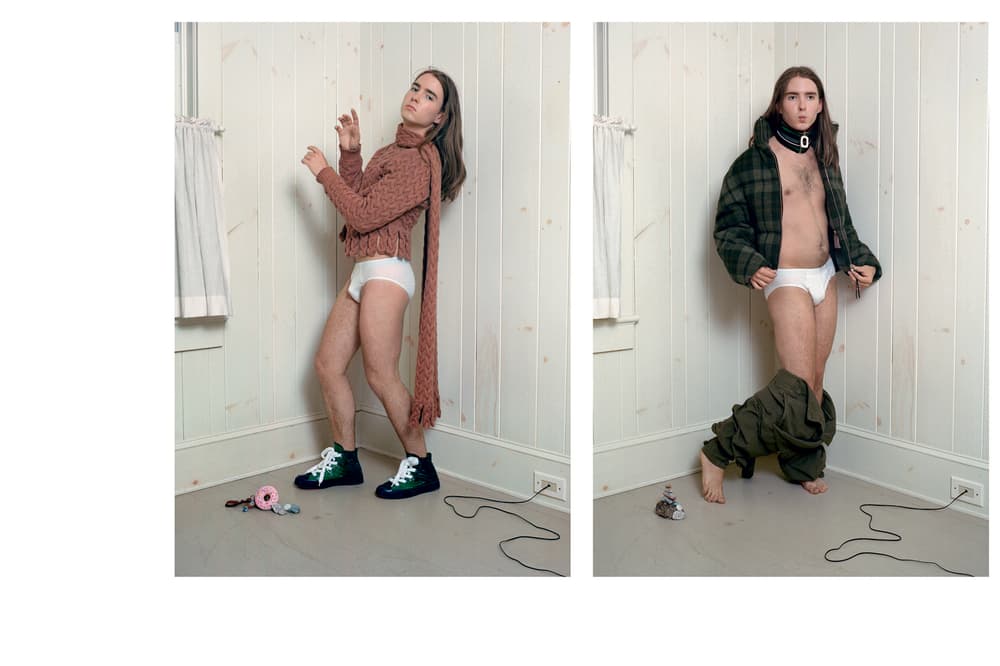 JW Anderson Fall/Winter 2018 Campaign Simons Finnerty Shirt Underwear White Converse Green