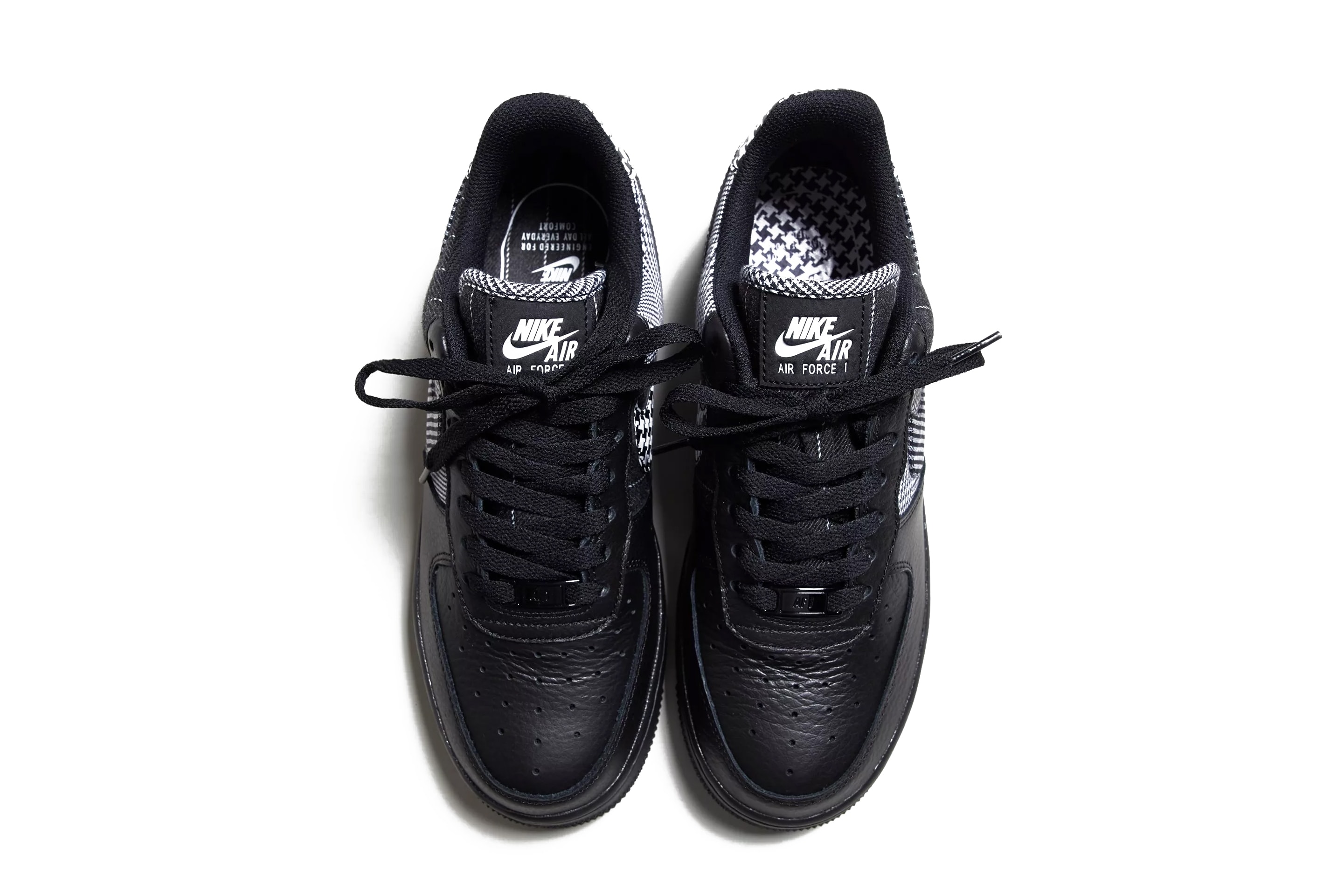 Nike Air Force 1 Sneaker Shoe Black White Dogtooth Print