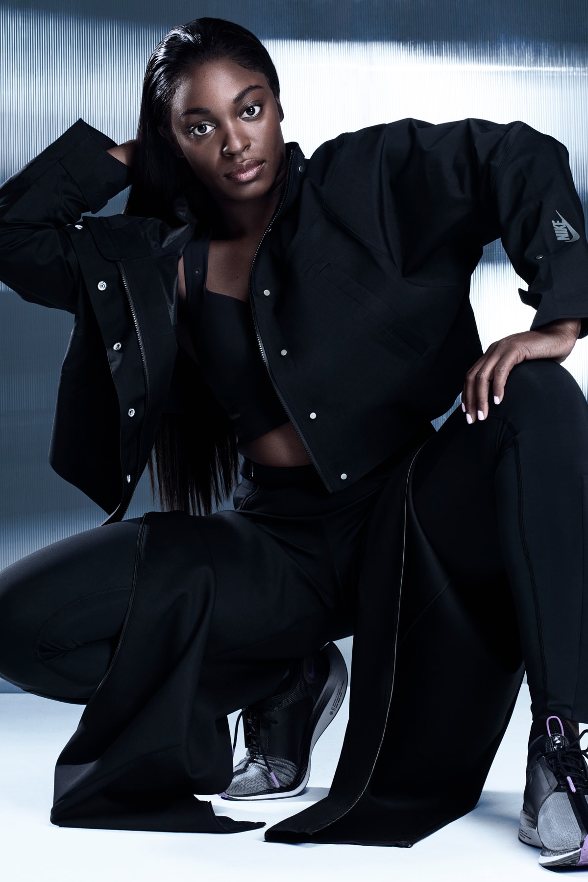 Nike City Ready Collection Campaign Sloane Stephens Motion Adaptation Bra Crop Jacket Tights Black