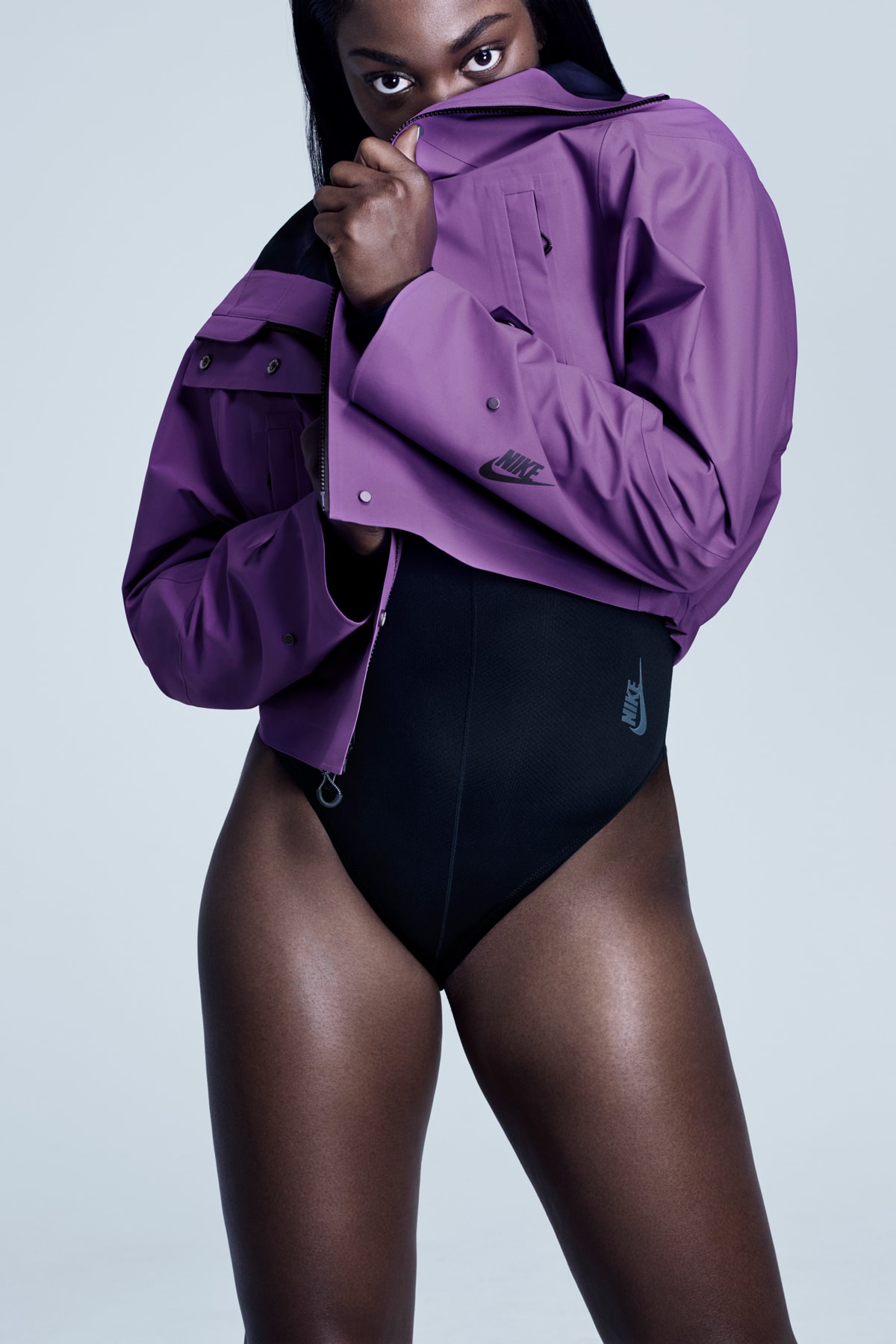 Nike City Ready Collection Campaign Sloane Stephens Bodysuit Black Crop Jacket Purple